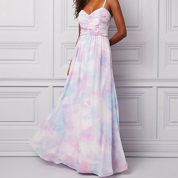 Abstract Print Chiffon V-Neck Gown